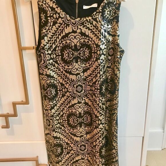 Vintage Honey Punch Gold Black Sequins Dress M - Picture 2 of 6